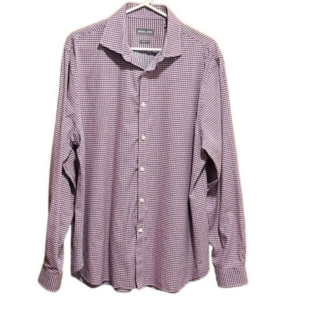 Michael Kors mens shirt Size L slim fit 100% cotton checkered button long sleeve